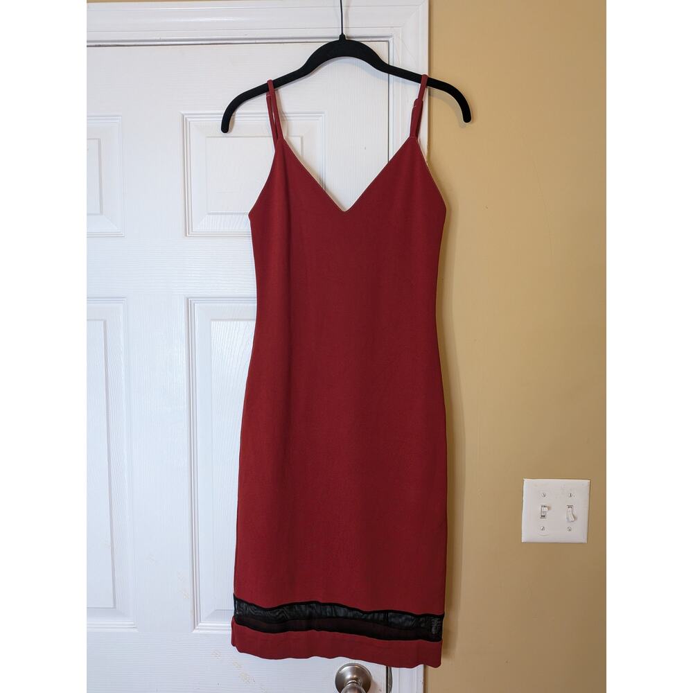 Alice + Olivia Red Slip Mini Dress Black Mesh Trim Size Small Parisian Bodycon